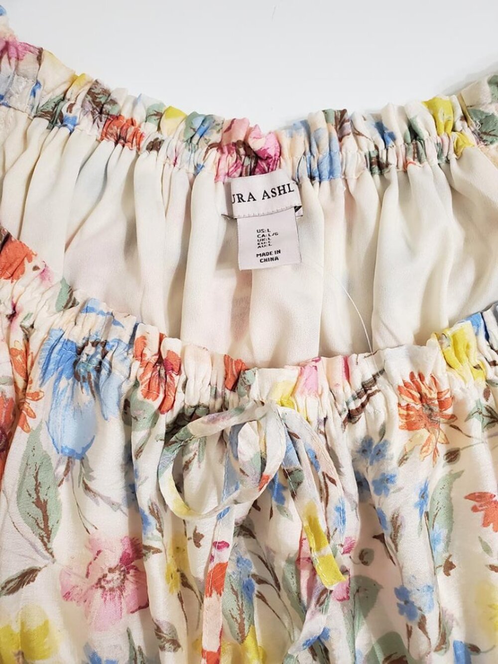 Laura Ashley Womens Midi Dress L Floral Short Sleeve Smocked Waist Cottagecore - Picture 4 of 11